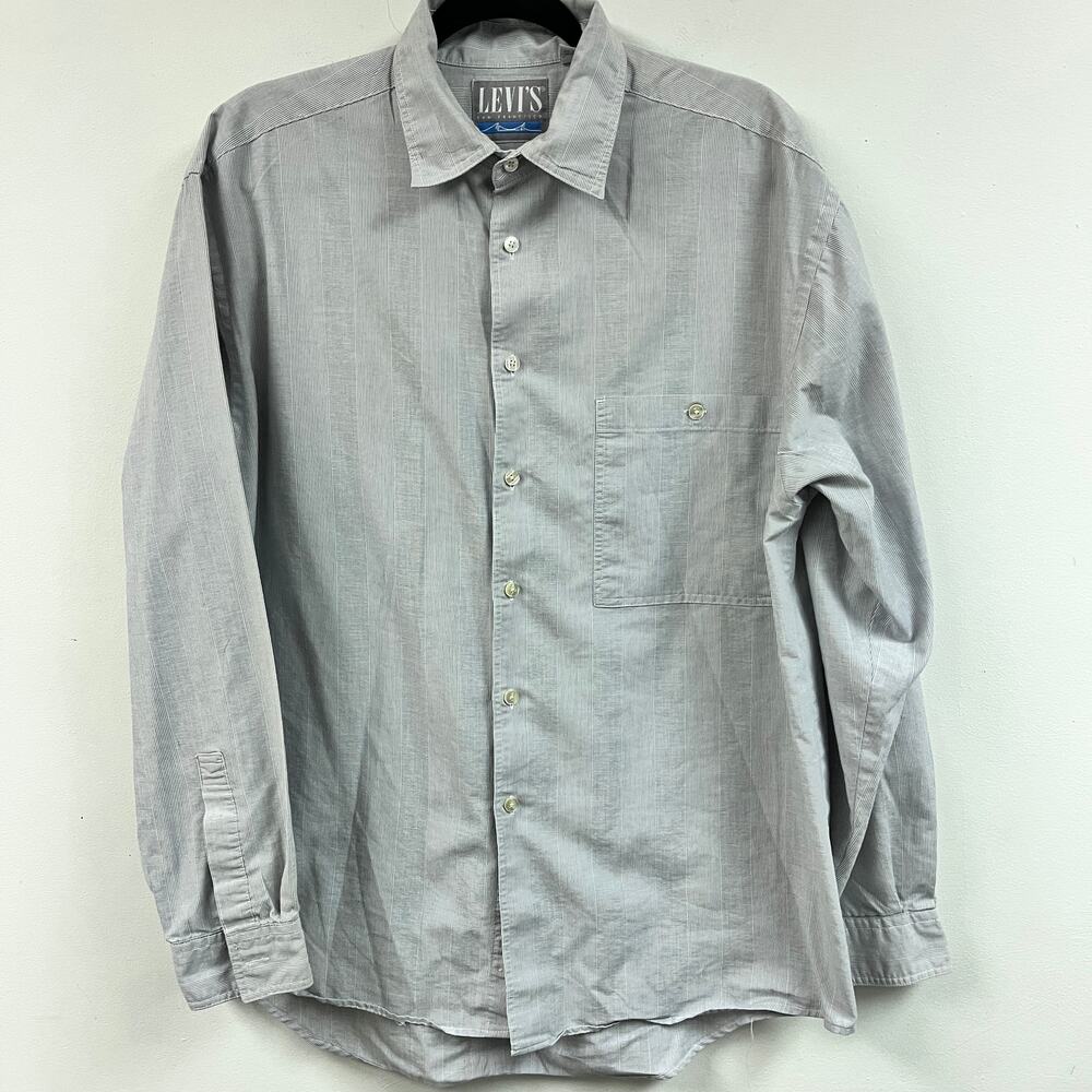 Vintage Men's 80's Levi's cotton blend LG gray button down long sleeve oxford